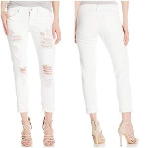 Lucky Brand Sienna Slim Boyfriend White Crop Jeans, Distressed, Size 10/30.